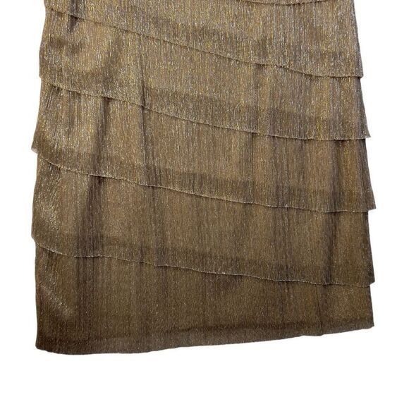 Dress Barn Champagne Metallic Gold Tiered Lined Sleeveless Dress 12 flapper - Picture 13 of 16